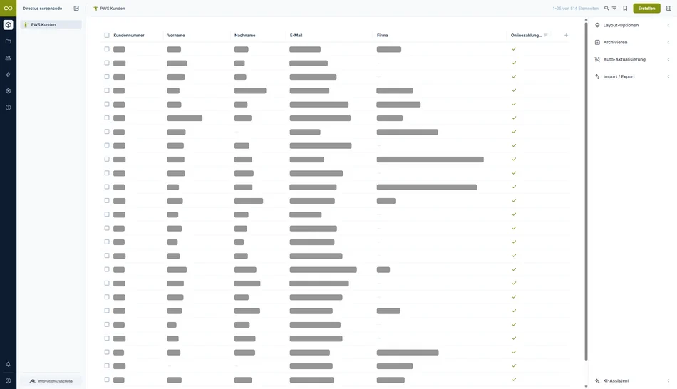 screenshot Postwerkstatt directus Kundendatenbank